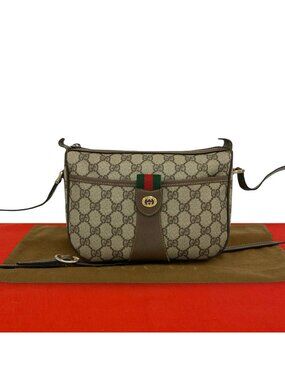 Gucci Vintage Sherry Line GG Logo Pattern Leather Shoulder Bag Pochette Brown
